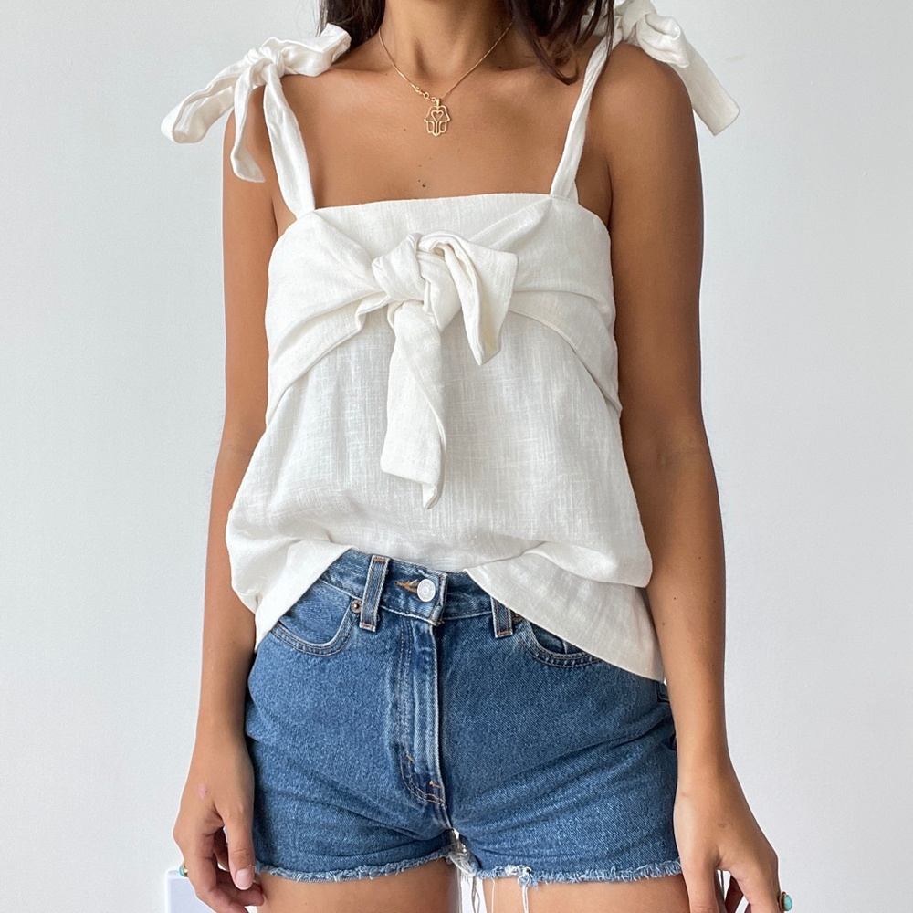 J.O.A. linen tie front woven top S
